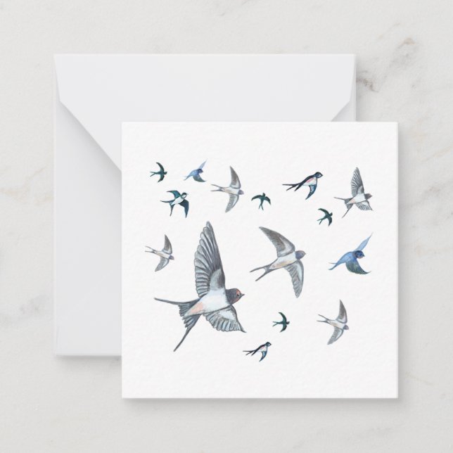 Tarjeta Pequeña Ilustracion de las aves tragables que vuelan (Anverso)