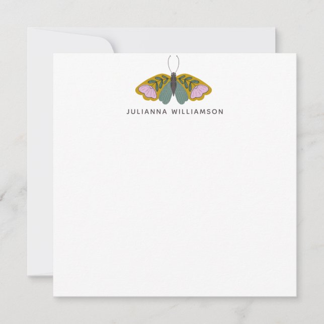 Tarjeta Pequeña Ilustracion de mariposa floral Boho personalizado (Anverso)