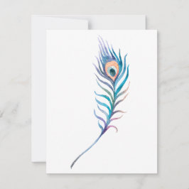 Tarjeta Pequeña Ilustracion de plumas de pavo real de color azul