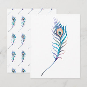 Tarjeta Pequeña Ilustracion de plumas de pavo real de color azul