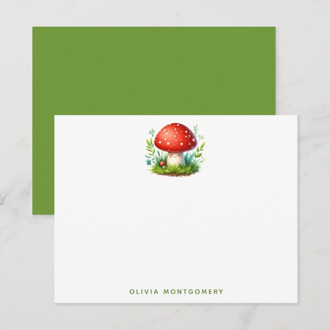 Tarjeta Pequeña Ilustración de Seta Feliz Sombrerito Rojo con Nomb (Anverso / Reverso)