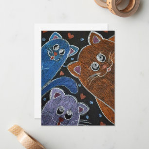 Tarjeta Pequeña Ilustración de tres gatos