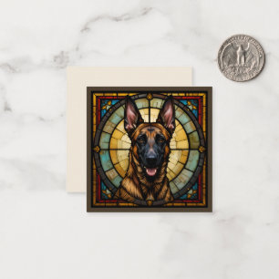 Tarjeta Pequeña Ilustracion Malinois con Estilo Vidrio Manchado de