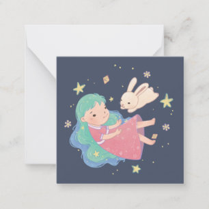 Tarjeta Pequeña Ilustracion Starry Night Bunny & Chica