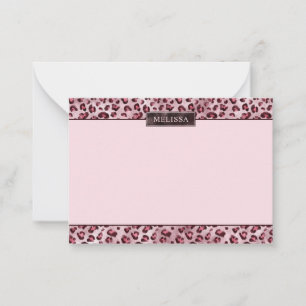Tarjeta Pequeña Impresión de Animal Leopardo Rosa Con Falso Foil Y