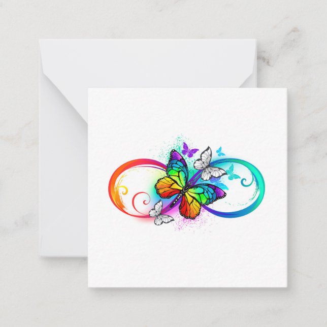 Tarjeta Pequeña Infinidad brillante con la mariposa arcoiris (Anverso)
