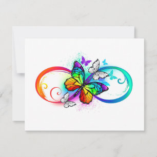 Tarjeta Pequeña Infinidad brillante con la mariposa arcoiris