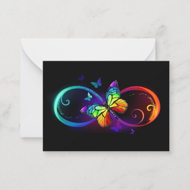 Tarjeta Pequeña Infinidad vibrante con mariposa arco iris sobre ne (Anverso)