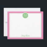 Tarjeta Pequeña Inicial de Monograma Circular Preppy Rosa Verde<br><div class="desc">Este diseño femenino presenta un borde simple con un círculo en la parte superior que contiene una inicial de monograma y espacio para un nombre o texto en la parte inferior. Haga clic en el botón personalizar si desea ajustar los elementos del diseño y / o modificar aún más el...</div>