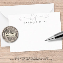 Tarjeta Pequeña Iniciales de escritura plateada monograma moderno