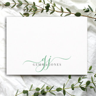 Tarjeta Pequeña Iniciales de guión verde monograma de moda
