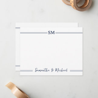 Tarjeta Pequeña Iniciales de monograma de boda azul marino Nombre 