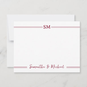 Tarjeta Pequeña Iniciales de monograma de boda de Borgoña Pareja N