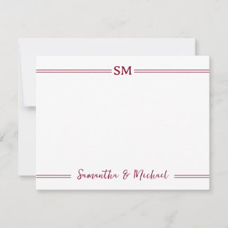 Tarjeta Pequeña Iniciales de monograma de boda de Borgoña Pareja N
