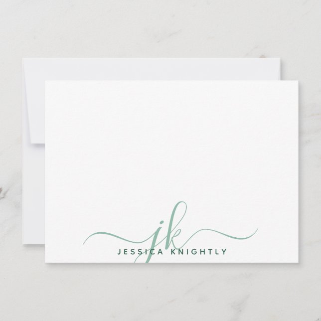 Tarjeta Pequeña Iniciales de monograma de escritura moderna Verde  (Anverso)