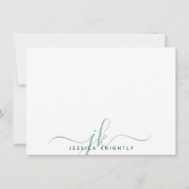 Tarjeta Pequeña Iniciales de monograma de escritura moderna Verde