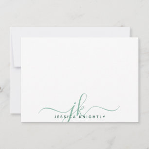 Tarjeta Pequeña Iniciales de monograma de escritura moderna Verde 