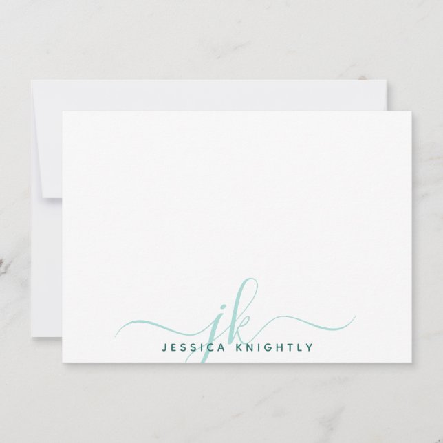 Tarjeta Pequeña Iniciales de monograma de escritura turquesa moder (Anverso)