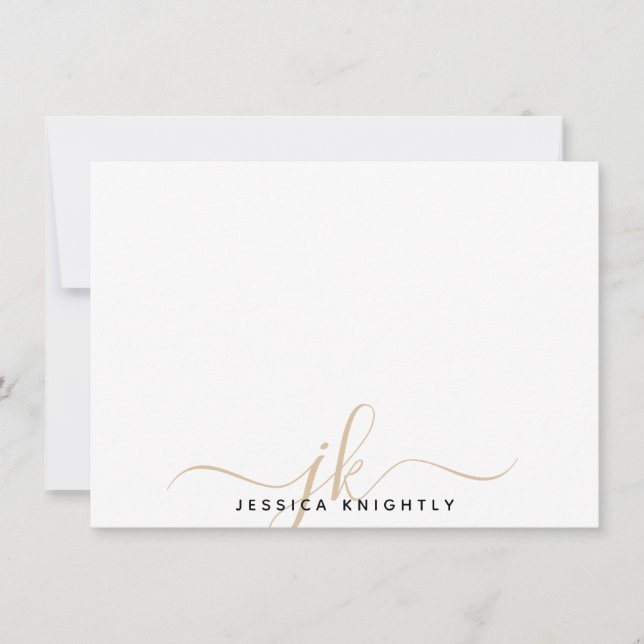 Tarjeta Pequeña Iniciales de monograma de guión moderno oro mínimo (Anverso)
