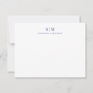 Tarjeta Pequeña Iniciales de monograma de pareja azul elegante sim