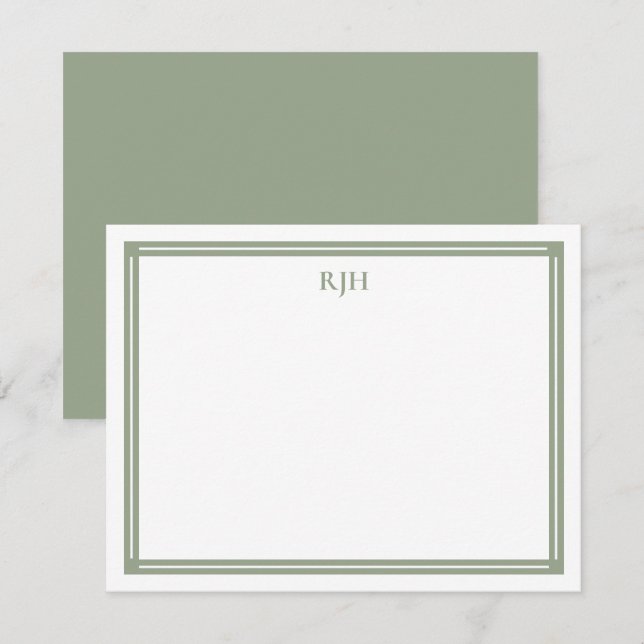 Tarjeta Pequeña Iniciales de monograma personalizado con borde ver (Anverso / Reverso)