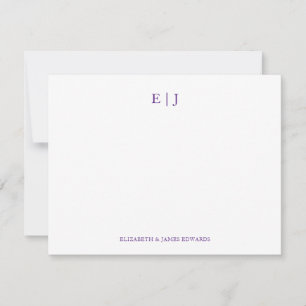 Tarjeta Pequeña Iniciales de Pareja con Monograma Morado Real Pers