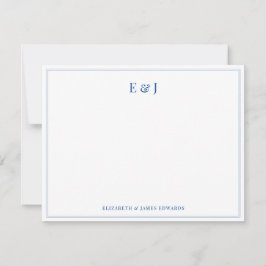 Tarjeta Pequeña Iniciales de Pareja Elegantes con Borde Doble Azul