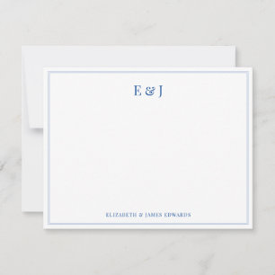 Tarjeta Pequeña Iniciales de Pareja Elegantes con Borde Doble Azul