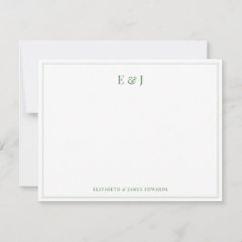 Tarjeta Pequeña Iniciales de Pareja Elegantes Verde Salvia con Dob