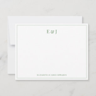 Tarjeta Pequeña Iniciales de Pareja Elegantes Verde Salvia con Dob