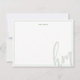 Tarjeta Pequeña Iniciales de Pareja Monograma Grande Verde Boda Si