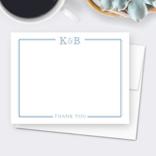 Tarjeta Pequeña Iniciales de pareja recién casados Blue Gracias