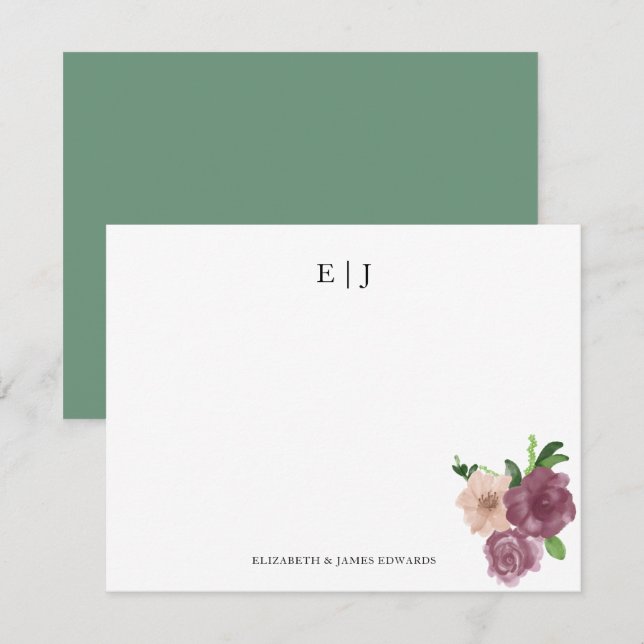 Tarjeta Pequeña Iniciales de parejas de monogramas florales person (Anverso / Reverso)