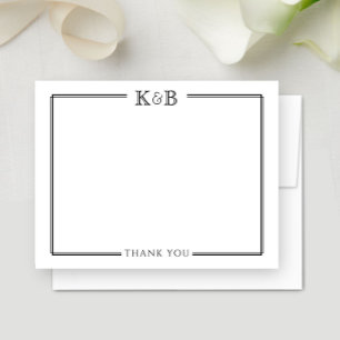 Tarjeta Pequeña Iniciales de parejas recién casadas en blanco y ne