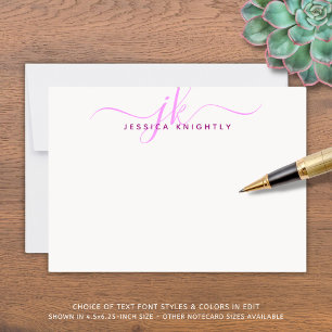 Tarjeta Pequeña Iniciales monogramas de escritura rosada moderna