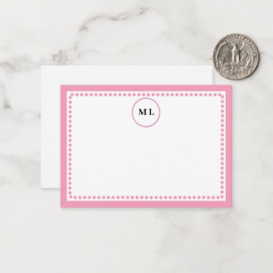Tarjeta Pequeña Iniciales personalizadas con borde punteado rosa c