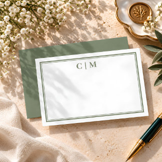 Tarjeta Pequeña Iniciales Personalizadas Verde Oliva