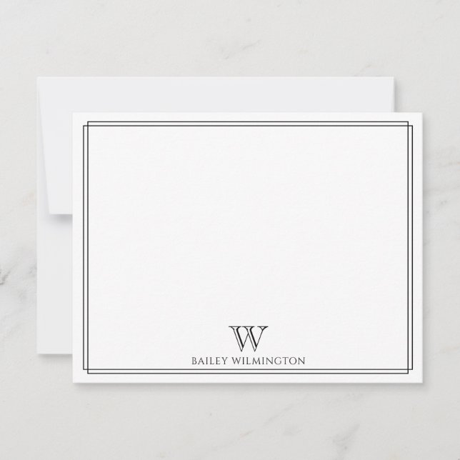 Tarjeta Pequeña Initial Monogram Black Double Border Professional (Anverso)