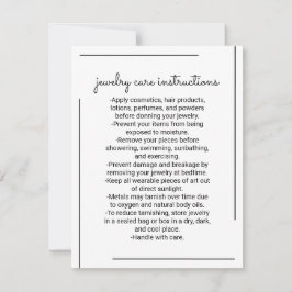 Tarjeta Pequeña Instrucción de cuidado de joyas con logotipo de bo