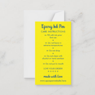 Tarjeta Pequeña Instrucciones de cuidado de Yellow Navy para bolíg