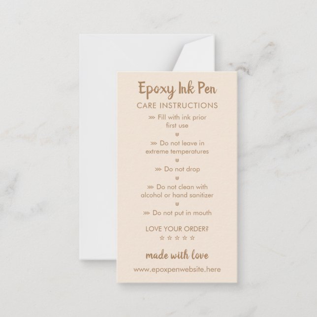 Tarjeta Pequeña Instrucciones para el cuidado del marrón beige de  (Anverso)