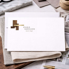 Tarjeta Pequeña Interior Designer Wood Gold Logo Flat Notecard