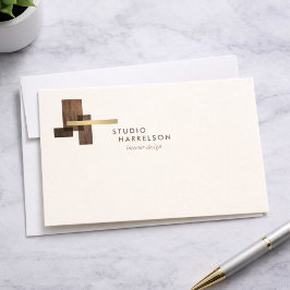 Tarjeta Pequeña Interior Designer Wood Gold Logo Ivory Notecard