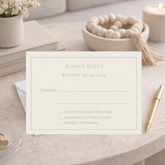 Tarjeta Pequeña Ivory sage green pinstriped wedding response RSVP