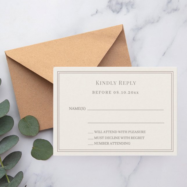 Tarjeta Pequeña Ivory taupe wedding response RSVP (Subido por el creador)