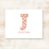 "J" Pink Gingham Rústico y Preppy en Wood Girly
