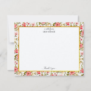 Tarjeta Pequeña Jardín de Acuarela Floral y Estilo Dorado Gracias