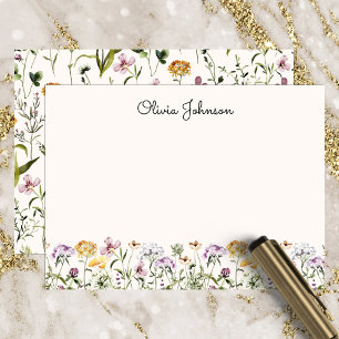 Tarjeta Pequeña Jardín de flores silvestres con acuarela monograma