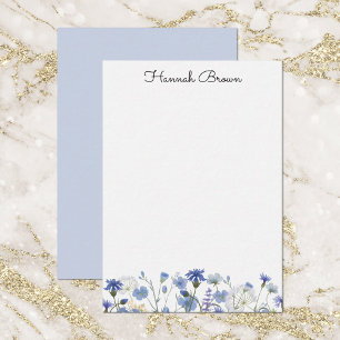 Tarjeta Pequeña Jardín de flores silvestres en acuarela azul polvo