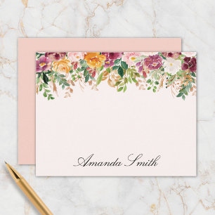 Tarjeta Pequeña Jardín de Rosas de Acuarela con Monograma Elegante